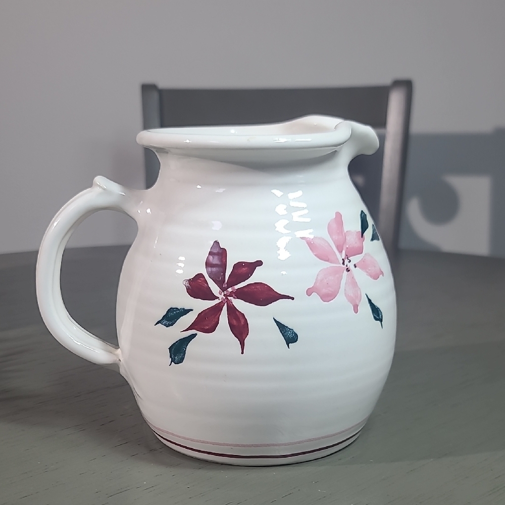 Studio Pottery Hand Thrown And Painted Floral Ceramic Pitcher